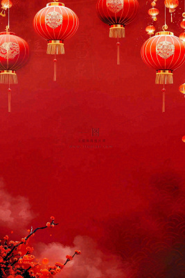 红色灯笼新年春节喜庆梅花祥云节日红色背景小年除夕元宵节插画背景