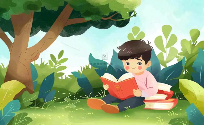 大自然阅读书本知识大树草坪世界读书日卡通插画背景 大自然阅读书本知识大树草坪世界读书日卡通插画背景