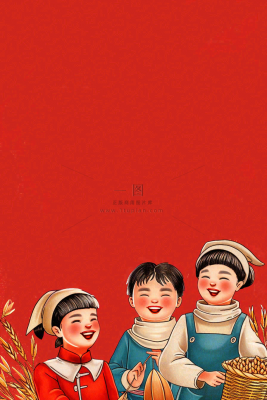 红色复古插画粮食收成农民工劳动节卡通插画背景