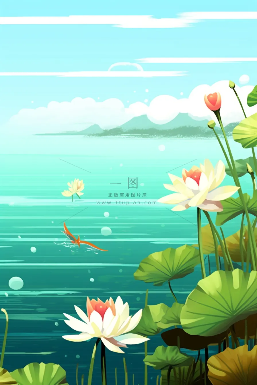 创意简约绿色清新国风莲花背景