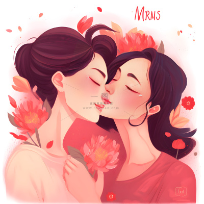 母亲妈妈和孩子相互依偎亲情手绘插画海报背景素材