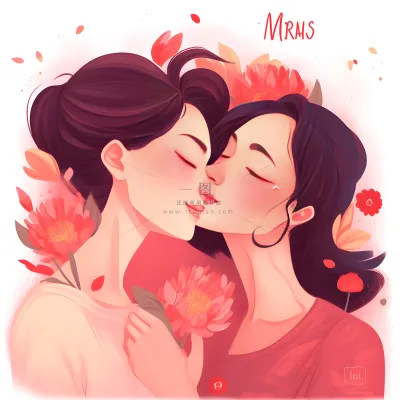 母亲妈妈和孩子相互依偎亲情手绘插画海报背景素材