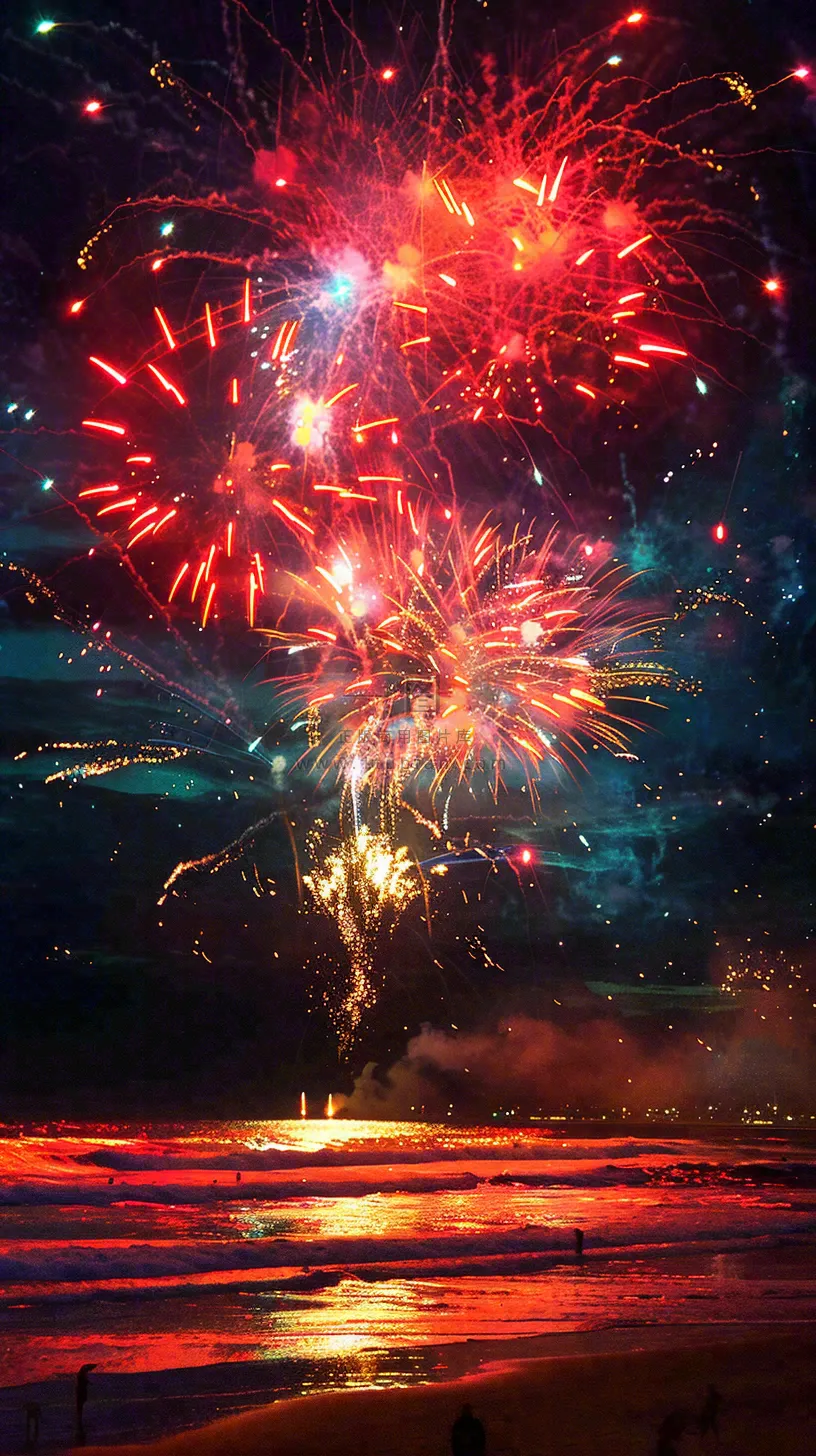 新春春节放烟花庆祝红色喜庆小年除夕夜国庆摄影图