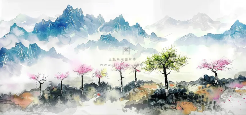 水墨祖国山河磅礴气势青山国画插画背景 水墨祖国山河磅礴气势青山国画插画背景