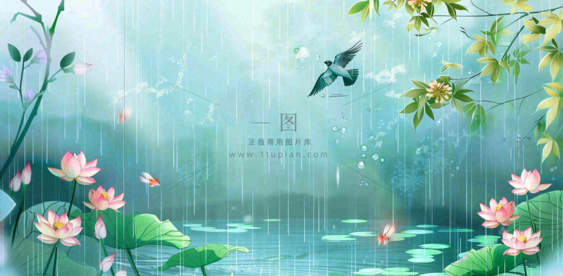 春天梅雨时节春暖花开燕子雨水谷雨惊蛰插画背景 春天梅雨时节春暖花开燕子雨水谷雨惊蛰插画背景