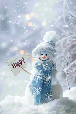 冬天白雪世界可爱雪人木牌欢迎唯美立冬小雪大雪冬至摄影图