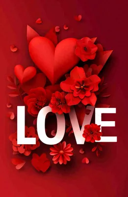 红色鲜花情人节love立体插画情人节七夕背景 红色鲜花情人节love立体插画情人节七夕背景