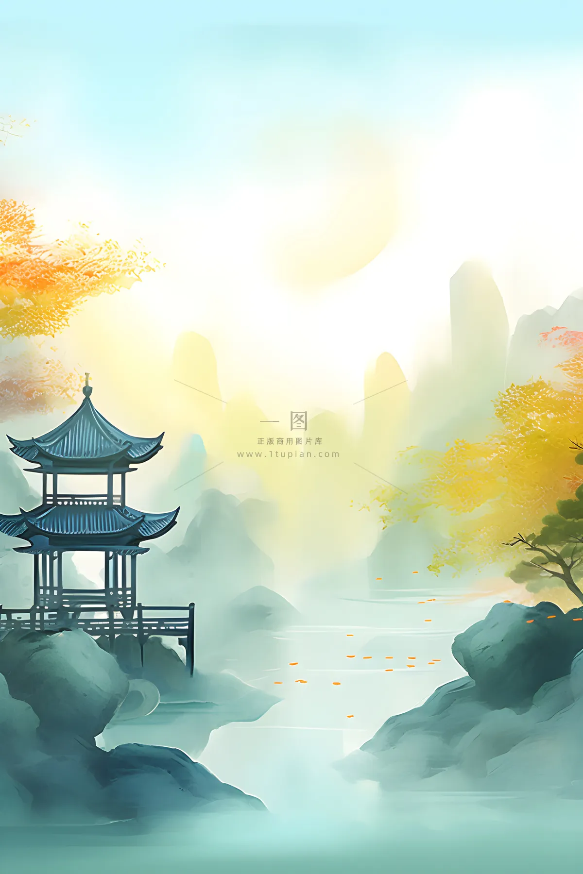 国风庭院简约清新阳光背景