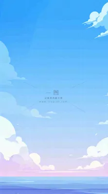 粉蓝渐变天空白云简约温馨,阳光海面海洋扁平插画 粉蓝渐变天空白云简约温馨,阳光海面海洋扁平插画