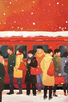 新年春节春运高铁火车回家过年卡通插画背景