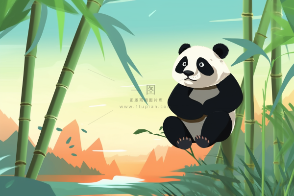 竹林大熊猫玩乐卡通插画背景 竹林大熊猫玩乐卡通插画背景