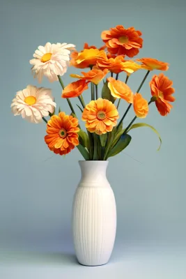 花瓶里的菊花小雏菊橘黄色家居摄影图