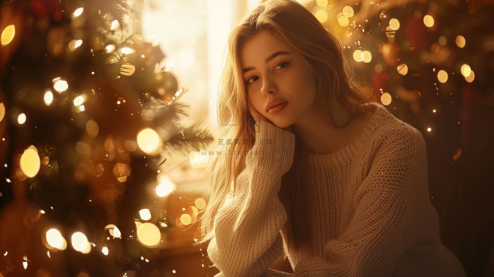圣诞平安夜金发碧眼的美女浪漫人像摄影图 