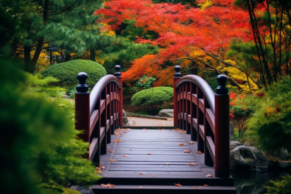 秋天庭院拱桥秋意浓摄影图