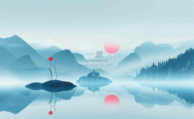 中国风水墨画山水画寒露插画背景