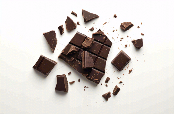 黑巧巧克力碎块白色背景摄影图