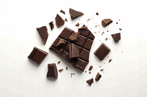 黑巧巧克力碎块白色背景摄影图