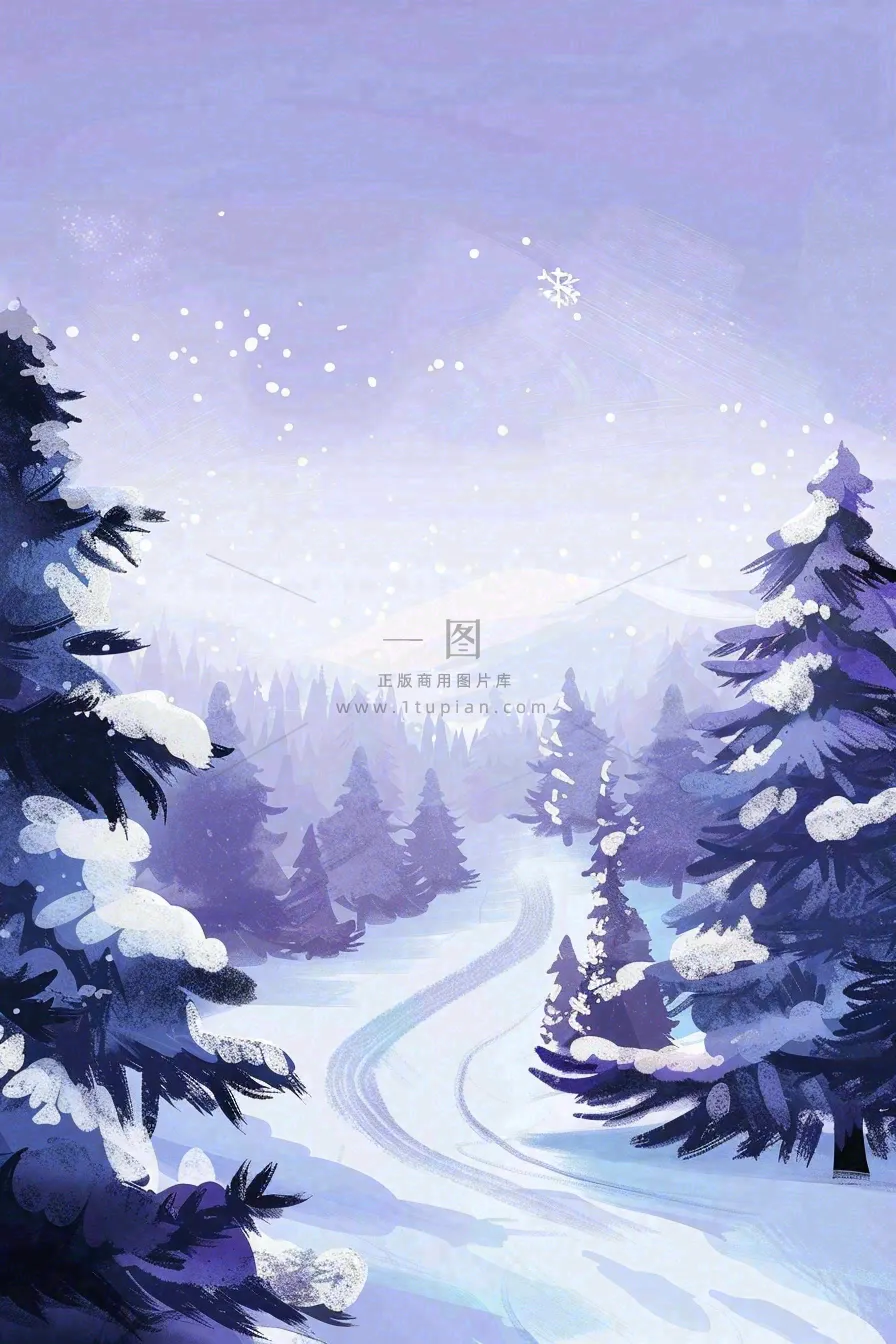 冬天白雪覆盖寒冷唯美雪景大寒插画背景