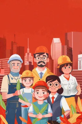卡通插画劳动节职业人物形象插画背景