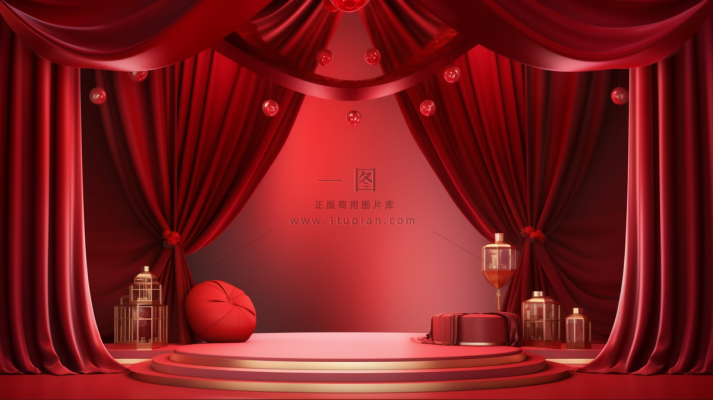中国风红色婚庆节日年会舞台产品展示台创意图3D建模摄影图 中国风红色婚庆节日年会舞台产品展示台创意图3D建模摄影图