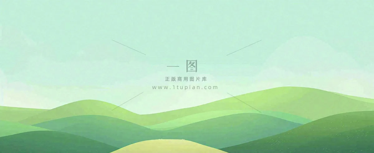 春天手绘绿色山坡春分，踏青，春游