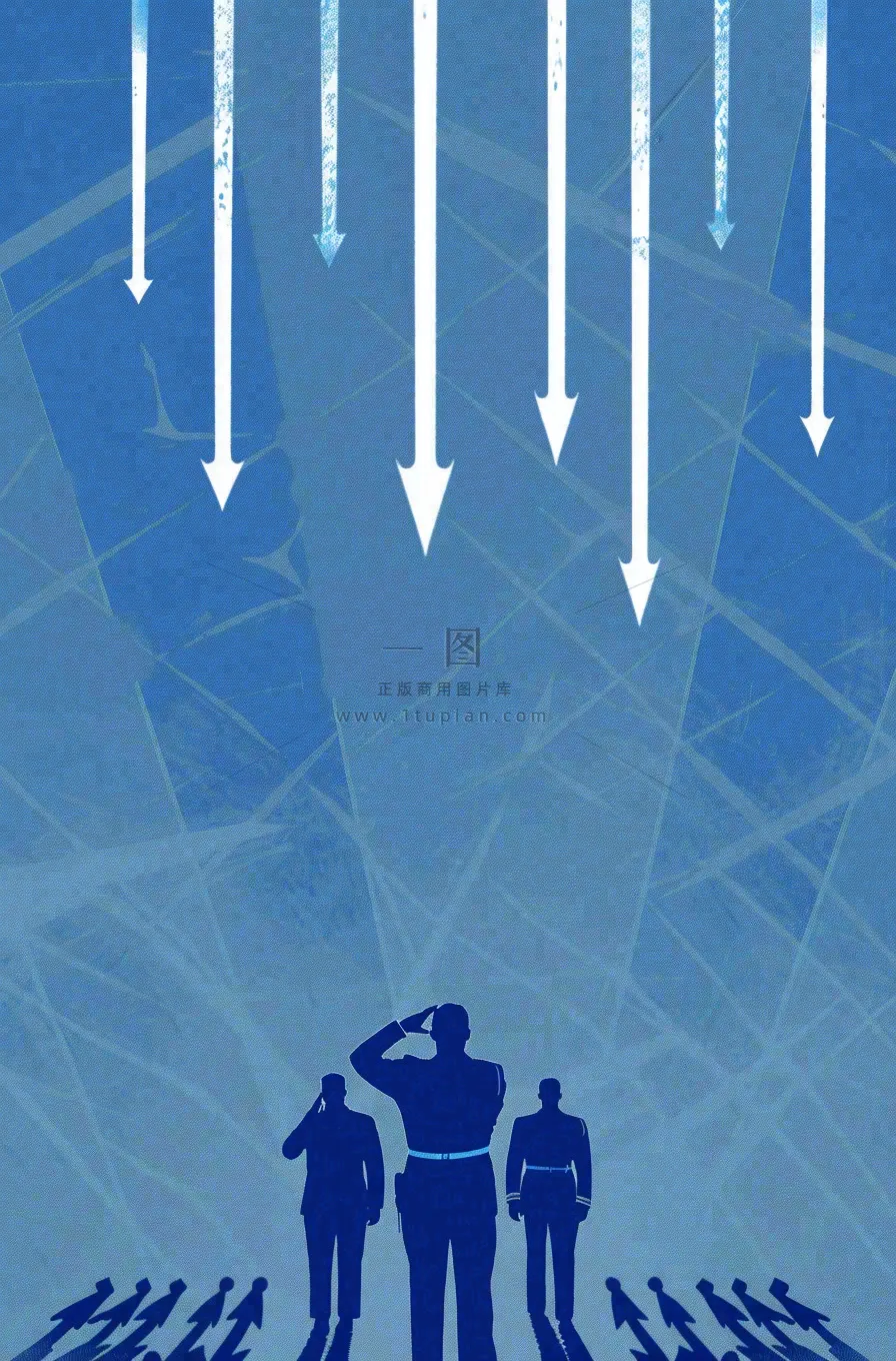 建军蓝色纹理简约军人剪影飞机插画背景