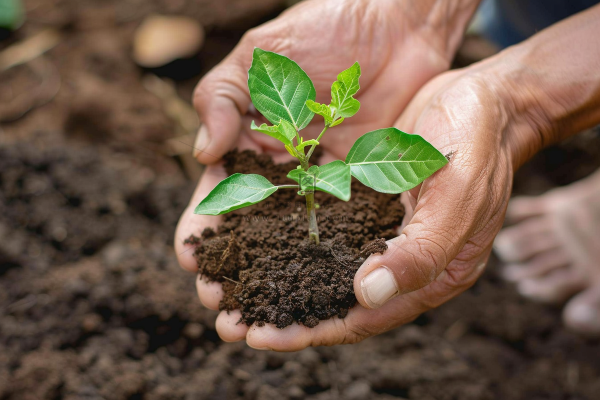 手捧树苗植树保护环境公益活动摄影图