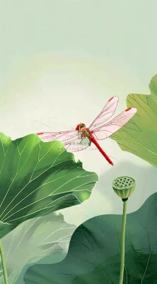 夏天荷花荷叶清凉小清新淡雅小暑大暑处暑插画背景