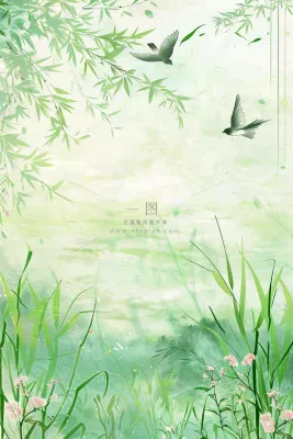 春天春暖花开柳树燕子草丛春游踏青立春惊蛰春分水彩插画背景 春天春暖花开柳树燕子草丛春游踏青立春惊蛰春分水彩插画背景