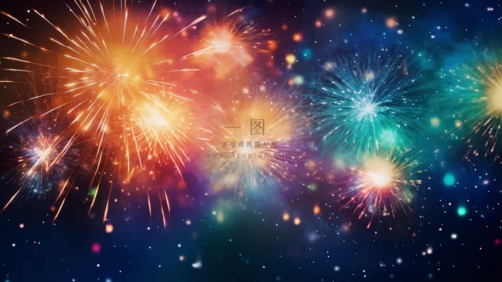 烟花五颜六色的烟花庆典新年节日暮色的天空背景摄影图