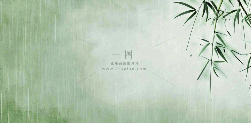 青色雨天竹叶竹子天青色烟雨雨水谷雨清明端午插画背景 青色雨天竹叶竹子天青色烟雨雨水谷雨清明端午插画背景