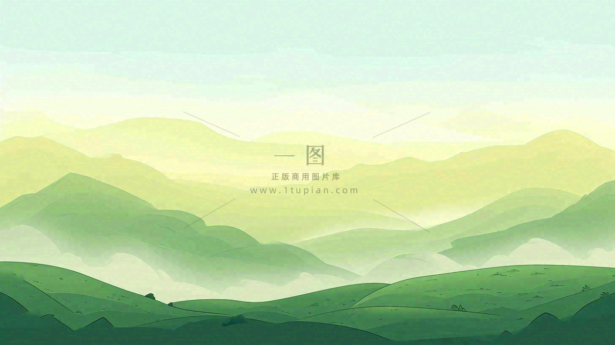 绿色延绵山脉意境国风