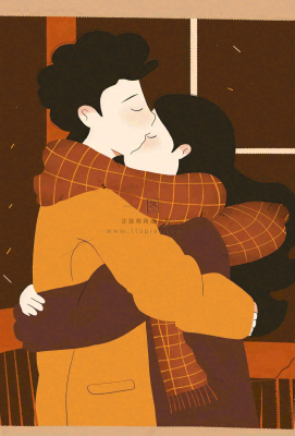 情侣相拥陪伴情人节七夕复古插画背景