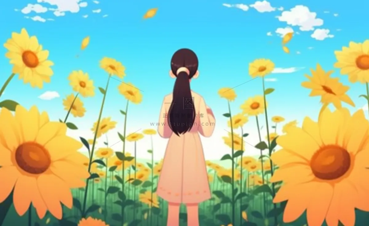 向日葵太阳花从女孩背景