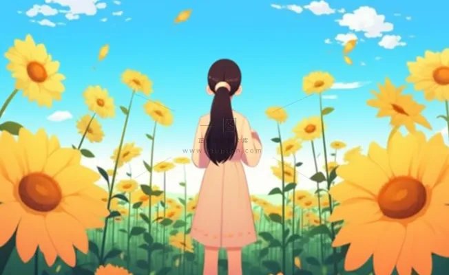 向日葵太阳花从女孩背景 向日葵太阳花从女孩背景