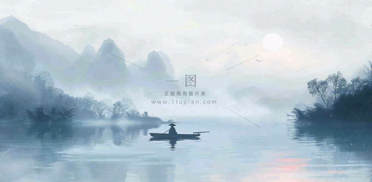 中国风意境水墨山水风景插画背景