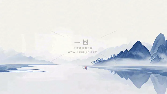 山水画简约白色河面插画手绘,中国风古风 山水画简约白色河面插画手绘,中国风古风
