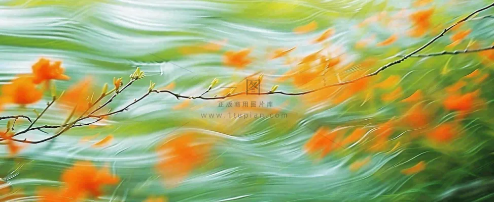 橙色鲜花意境流水渐变朦胧背景