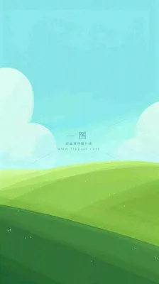 蓝天白云草地卡通扁平手绘插画春天绿色立春，春分