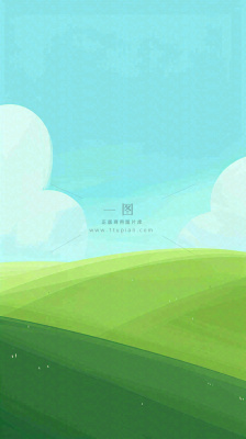 蓝天白云草地卡通扁平手绘插画春天绿色立春,春分 蓝天白云草地卡通扁平手绘插画春天绿色立春,春分