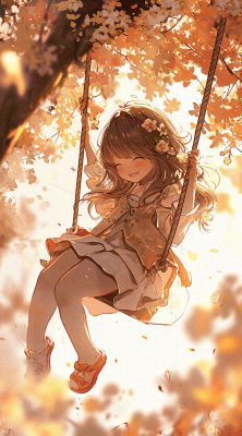 秋天落叶季节少女玩耍荡秋千,秋分儿童 秋天落叶季节少女玩耍荡秋千,秋分儿童