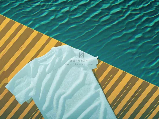 海边清爽扁平条纹插画手绘，海浪夏日