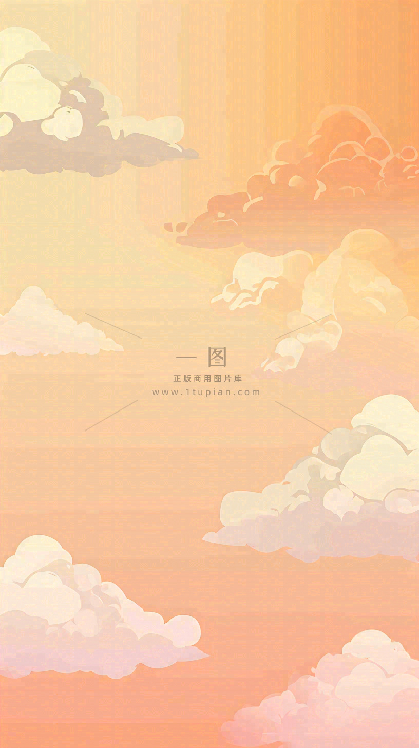 橙色渐变落日天空白云简约扁平手绘背景