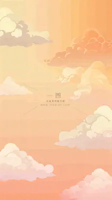 橙色渐变落日天空白云简约扁平手绘背景 橙色渐变落日天空白云简约扁平手绘背景