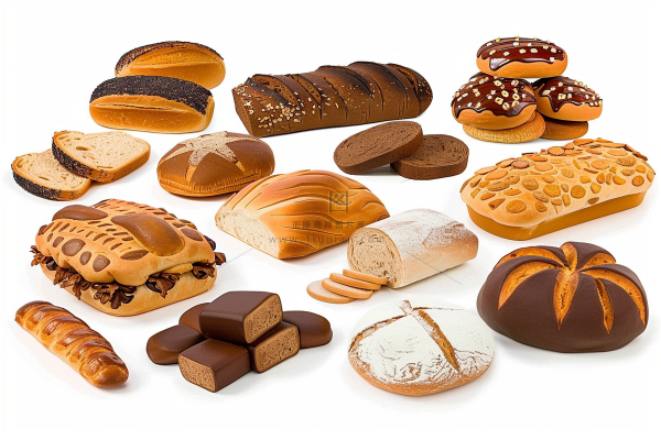 烘焙面包面点早餐美食白色背景摄影图