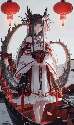 少女漫画古风灯笼夜晚夜景船只手绘插画 少女漫画古风灯笼夜晚夜景船只手绘插画