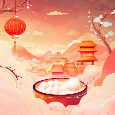 元宵节汤圆节日灯笼红色喜庆插画背景