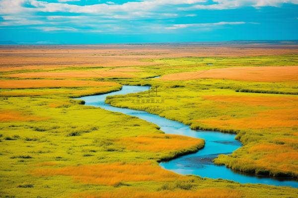 平原上的湿地秋季风光摄影图