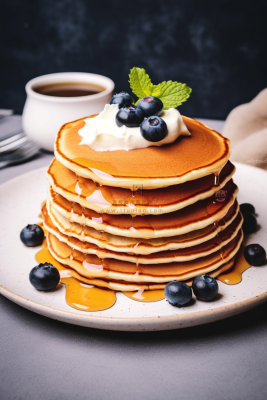 蜂蜜松饼塔美味糕点甜点摄影图