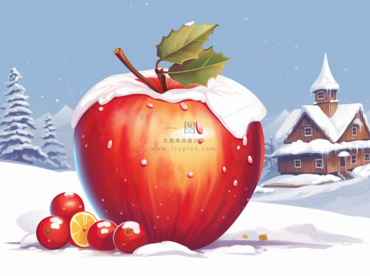 圣诞苹果礼物礼盒白雪卡通插画背景
